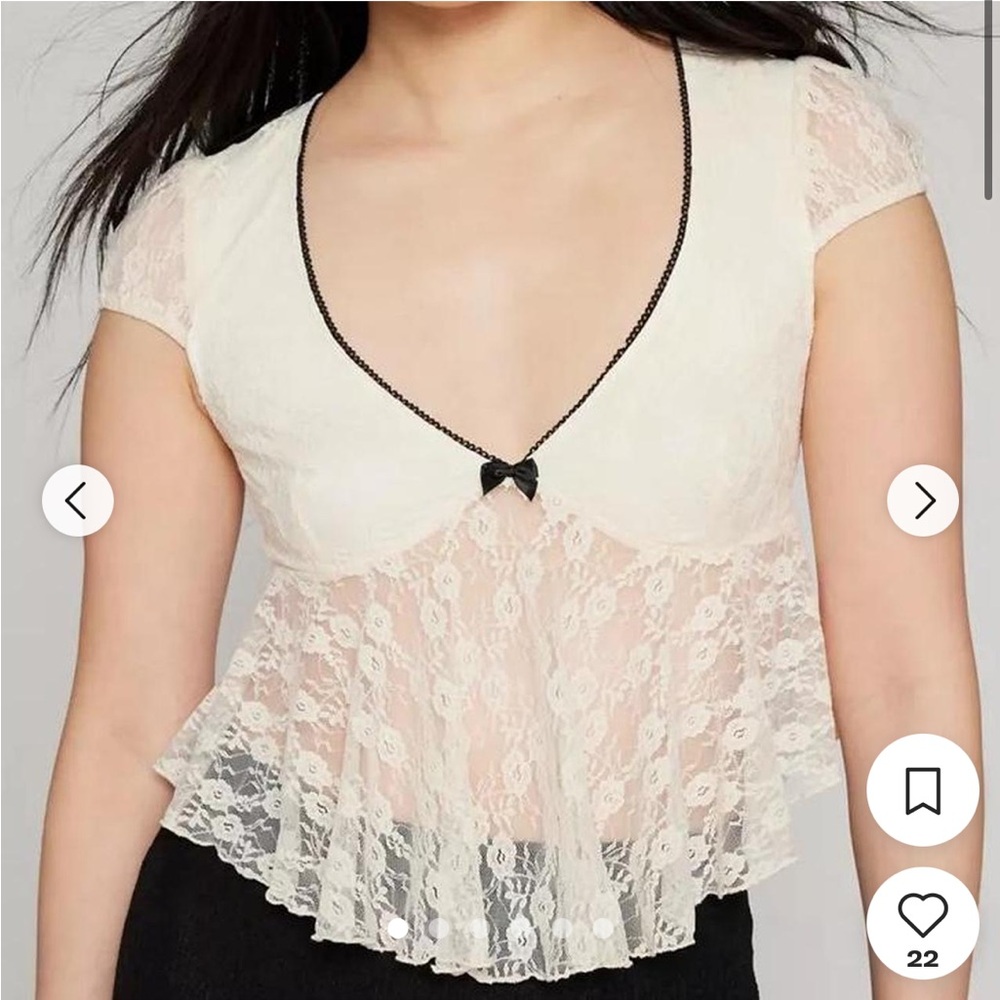 Kimchi Blue Cream and White Lace Top